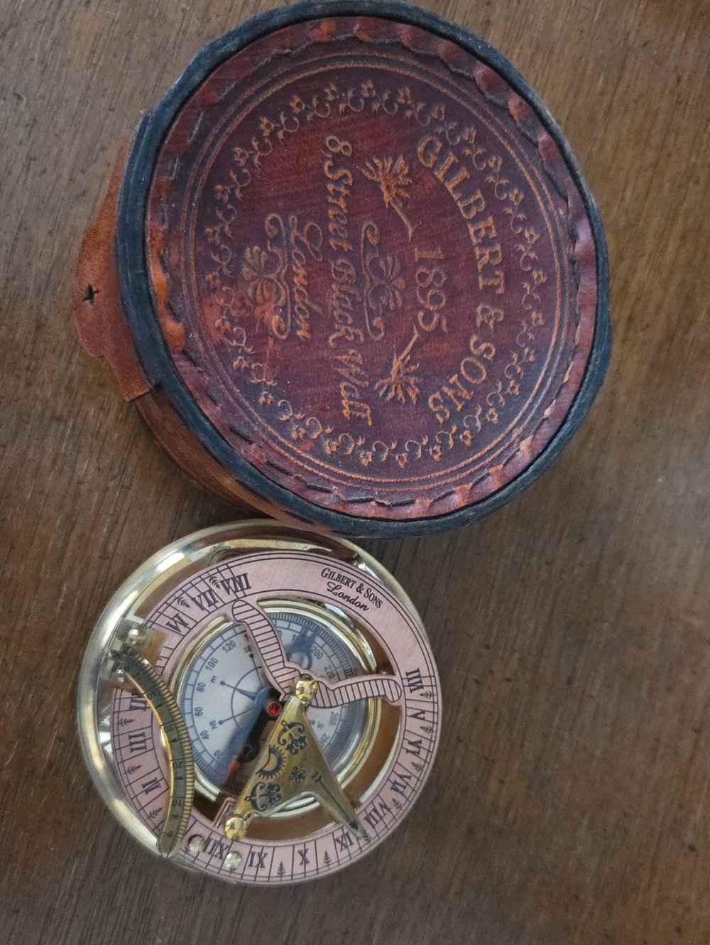 Gilbert & Sons London Brass Maritime Compass w/ Wooden Case UK